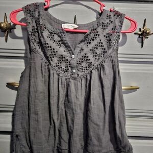 Lucky Brand Charcoal Embroidered Blouse